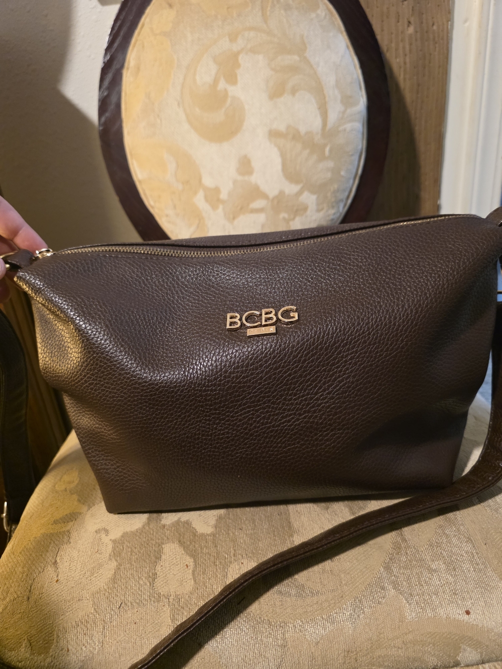 BCBG Brown Pebbled Leather Crossbody Bag